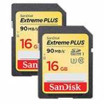 SanDisk SDSDXSF-016G-GNCI2 (SDSDXSF016GGNCI2) 16GB Extreme PLUS SDHC Memory Card UHS-3 90MB/s (Class 10) - 2 Pack SanDisk SDSDXSF-016G-GNCI2 (SDSDXSF016GGNCI2) 16GB Extreme PLUS SDHC Memory Card UHS-3 90MB/s (Class 10) - 2 Pack